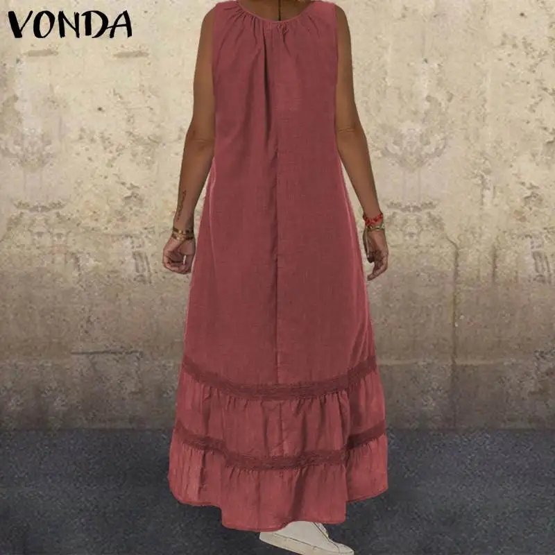 VONDA Для женщин Повседневное платье для беременных платье без рукавов с v-образным вырезом, Длинные платья Летние однотонные Цвет на бретелях сарафан, женский халат Vestidos