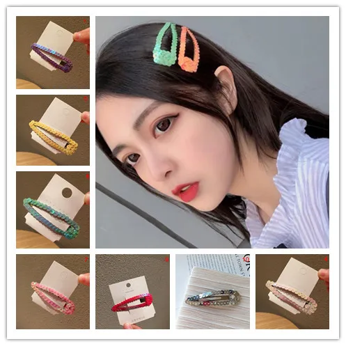 Women Girls Acrylic Hollow Waterdrop Rectangle Hair Clips Tin Foil Sequins Hairpins Barrettes Headband Hair Accessories 10 Color