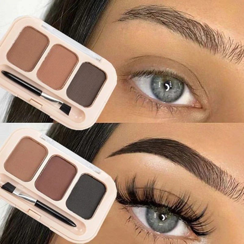 3 Color Eyebrow Enhancer Powder Palette Glow Shadow Brown Black Professional Long-lasting Easy to Wear Eyes Make up Eye Brow