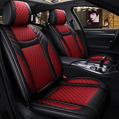 WLMWL кожаный чехол для автокресла для Nissan x-trail juke almera qashqai kicks note teana tiidaall чехлы для сидений с подогревом - Название цвета: Black red