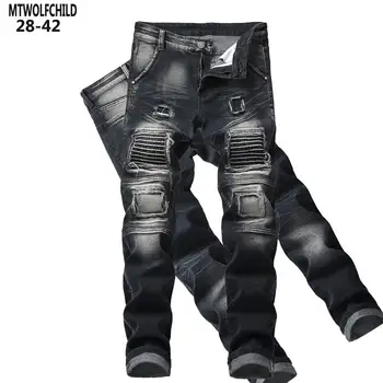 

Fashion 2020 Mens Distressed hole denim pants casual straight slim fit Elasticity mens jeans size 28-42