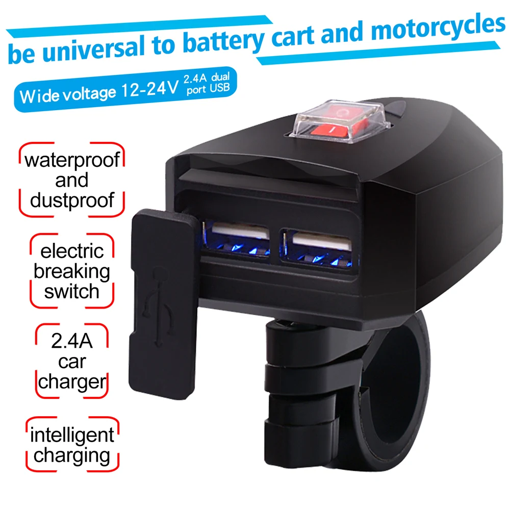 Водонепроницаемый 5 V/2.4A мотоцикл двойной USB зарядное устройство разворачивается ВКЛ-ВЫКЛ для ATV, зарядка велосипед снегоход аксессуары