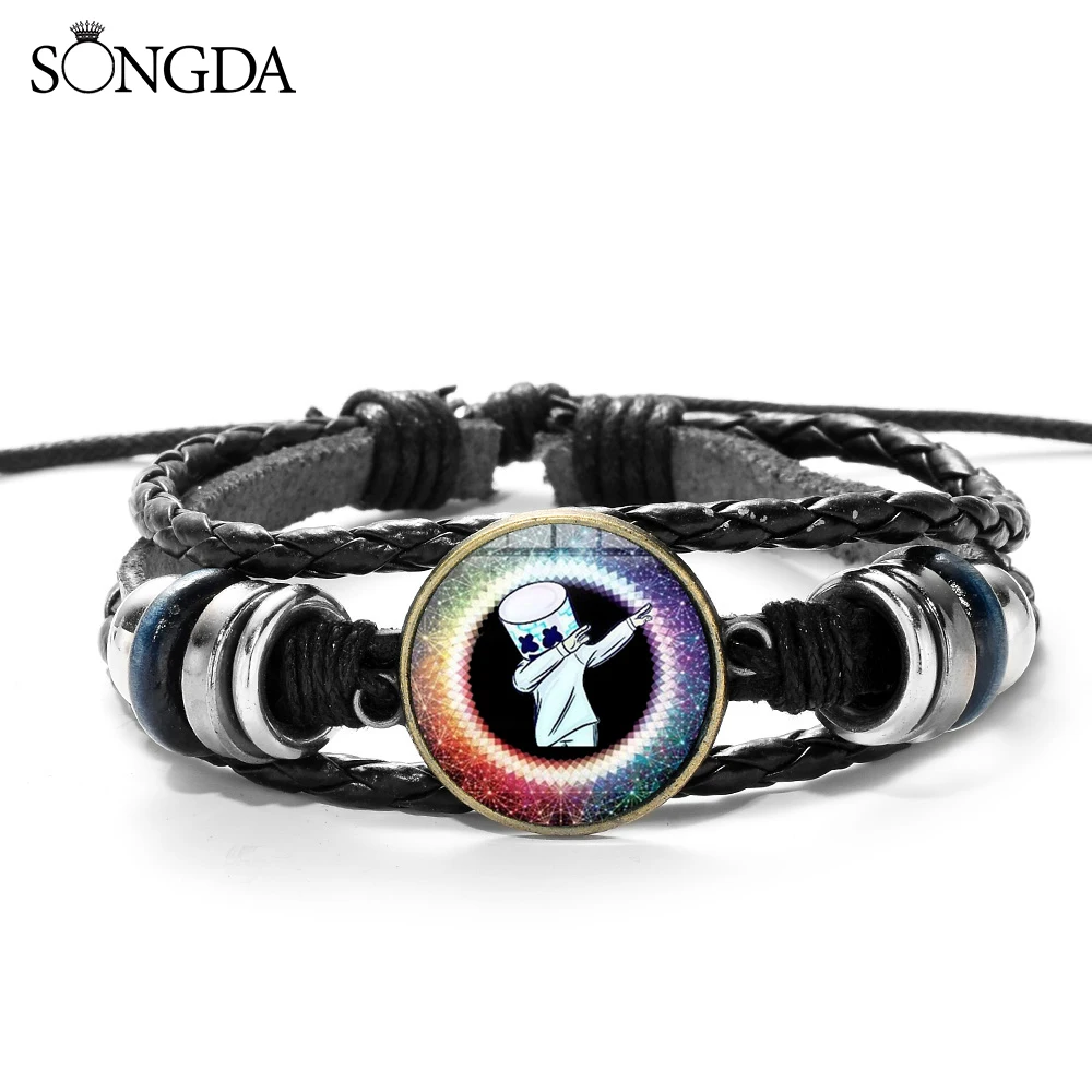 SONGDA DJ Marshmallow Кожаный Браслет вечерние подарки многослойный Плетеный манжеты запонки браслеты для мужчин ювелирные изделия Регулируемая Веревка