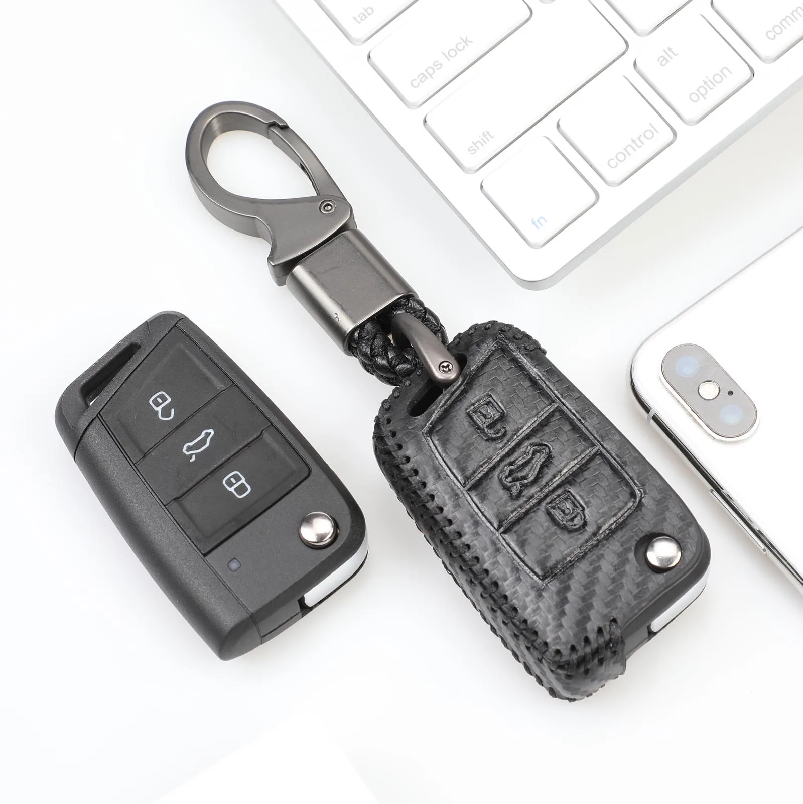 Кожаный чехол для ключей для Volkswagen VW Golf 7 GTI R MK7 Tiguan для Skoda Octavia A7 Karoq для Seat Leon Ibiza защита, ключи