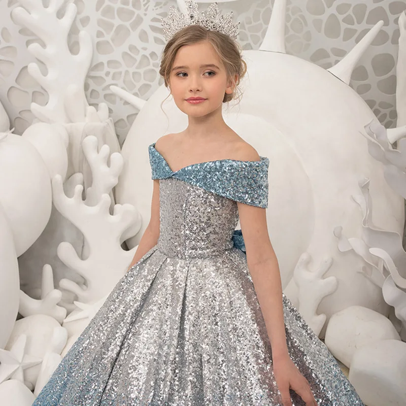 

2019 Princess Crew Neck A Line Tulle Flower Girl Dresses with Sequins Sheer Flowers Girls Pageant Go