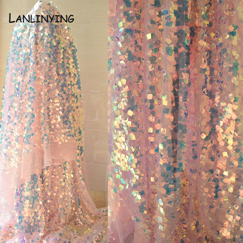 15 мм цветная лазерная модная ткань, юбка русалки с блестками, кружевная ткань для свадебной одежды, вечерние украшения D730