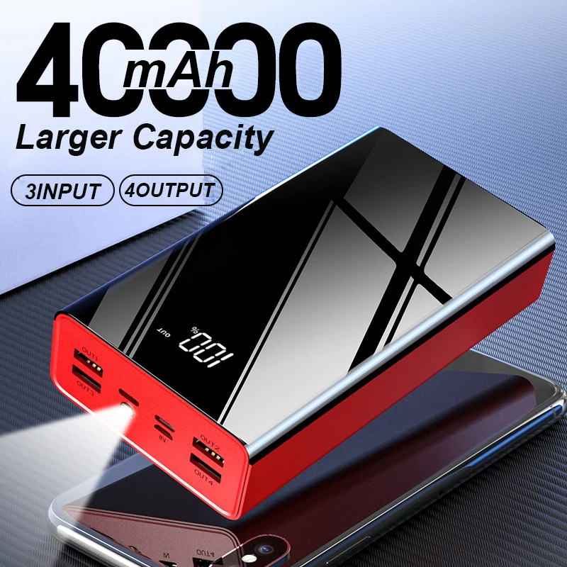 40000mAh Mirror Power Bank LED Digital Display PowerBank 2.1A FAST CHARGING 4 USB OUTPUT Phone Charger For Smart Phone Poverbank 40000mAh Mirror Power Bank LED Digital Display PowerBank 2.1A FAST CHARGING 4 USB OUTPUT Phone Charger For Smart Phone Poverbank
