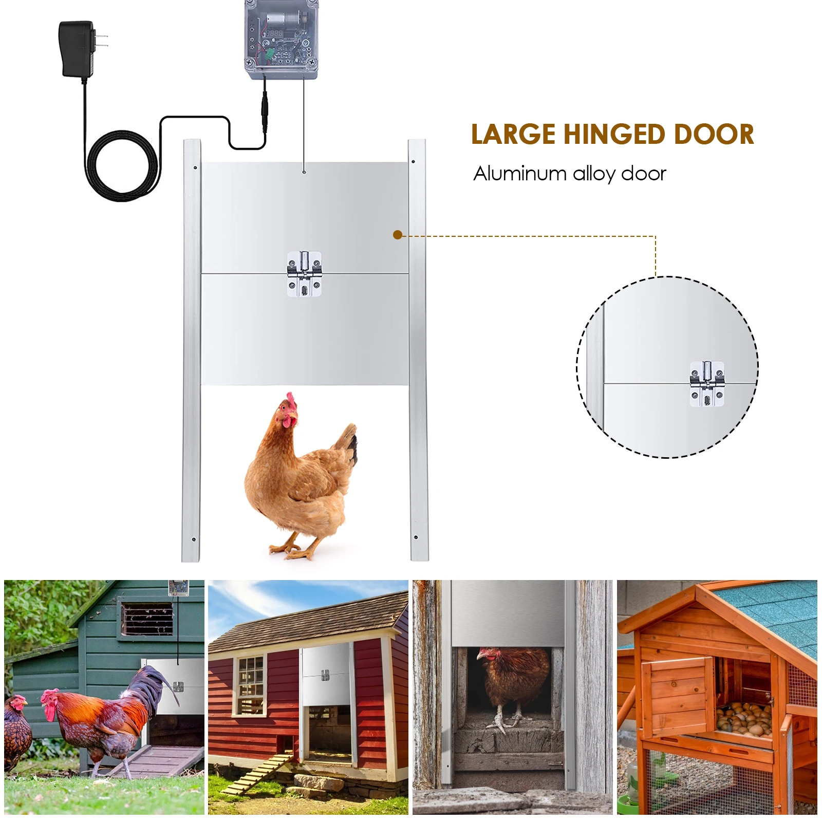 Automatic Chicken Coop Door Electric Poultry Door Opener Kit With Timer Replaceable Braided Rope