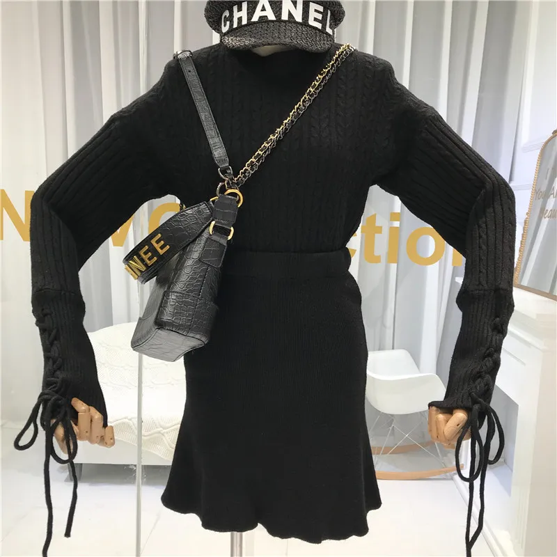 ALPHALMODA Autumn New Twist Knitted Sweater+ Fashionable High Waist Straight Skirt Two-piece Suit Ladies Solid Casual Set