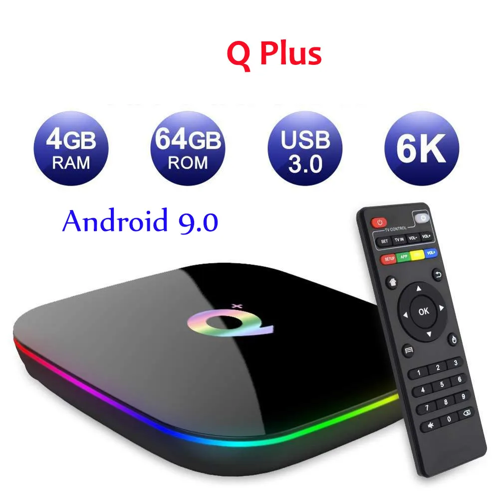 Приставка Смарт-ТВ Q Plus Android 9 0 4 + 32/64 ГБ ядра VS H96/X96 MAX | Электроника