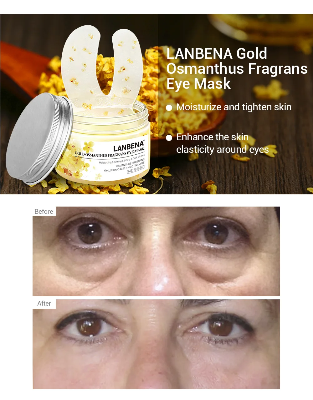 LANBENA ретинол гиалуроновой кислоты маска для глаз питает укрепляющий уход за кожей уменьшает темные круги мешки линии вокруг глаз восстанавливающие маски для глаз TSLM1