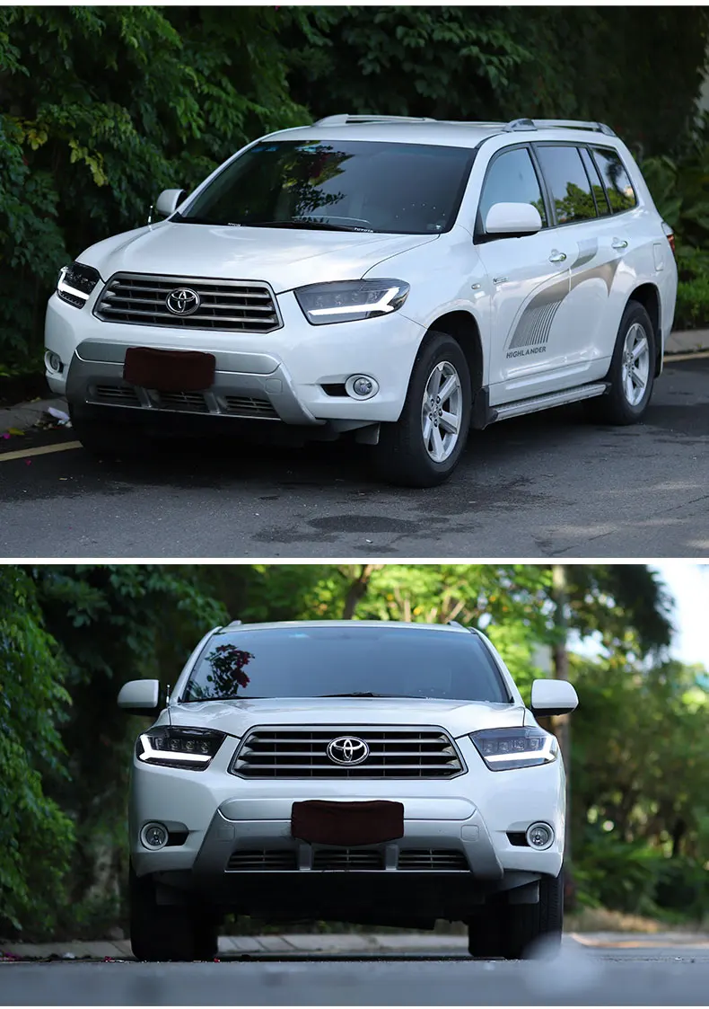 Автомобильный Стайлинг для фары Toyota Highlander 2007-2011 светодиодный фары DRL Bi-светодиодный объектив высокого ближнего парковка противотуманных фар Все светодиодный