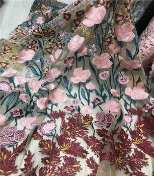 

5 yards ZH-118310 embroidered net tulle mesh lace fabric fashionable for party dress