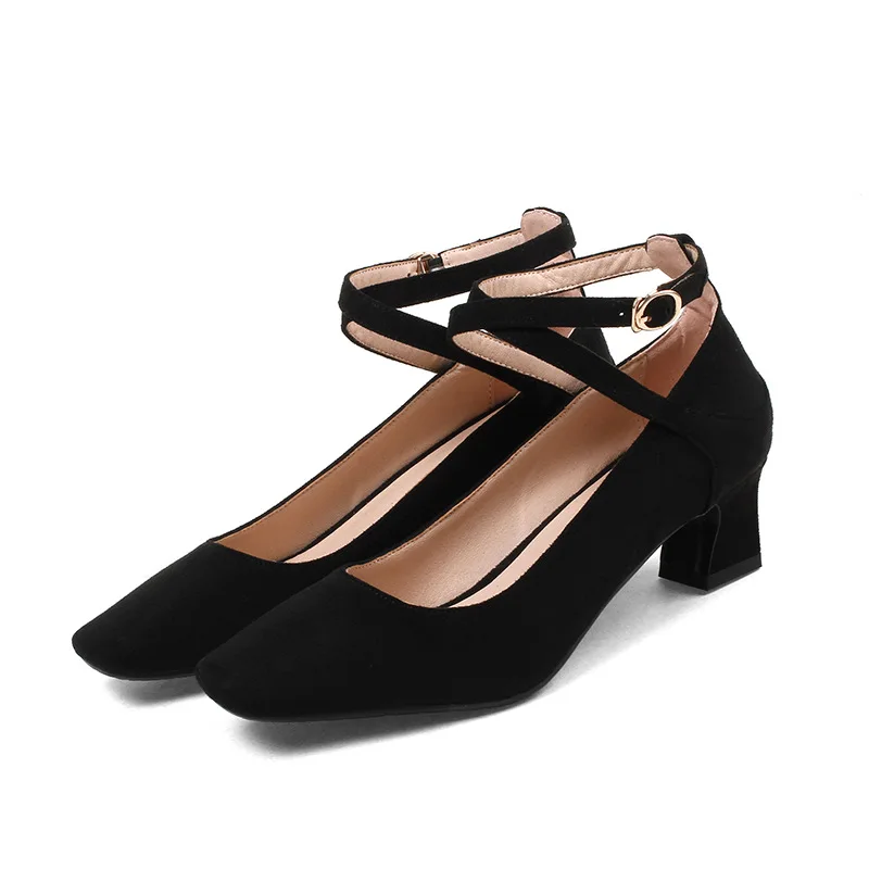 black Женские вечерние туфли-лодочки на высоком каблуке в стиле ретро zapatos mujer на среднем каблуке с квадратным носком дизайнерская стильная обувь с пряжкой размера плюс 43, 42, 3 красного, розового цвета - Цвет: black