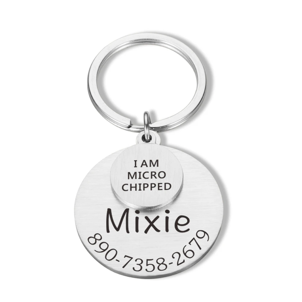 Personalized Dog Cat ID Tag Keychain I Am Microchipped Name Number Stainless Steel Keyring Pet Id Collar | Украшения и аксессуары
