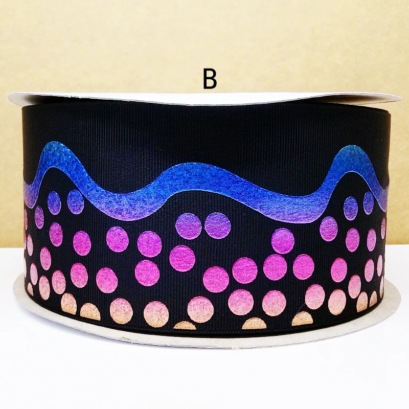 Free shipping 50 yard 75 mm colorful foil printed grosgrain ribbon