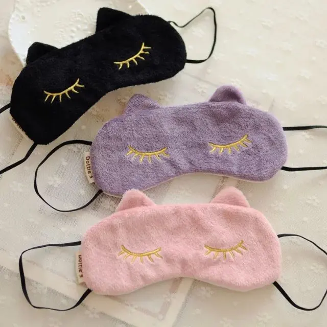 

Soft And Comfortable Travel 100% Cotton Fabric Cat Cartoon Sleep Plush Eye Patch Ear Style Eyeshade