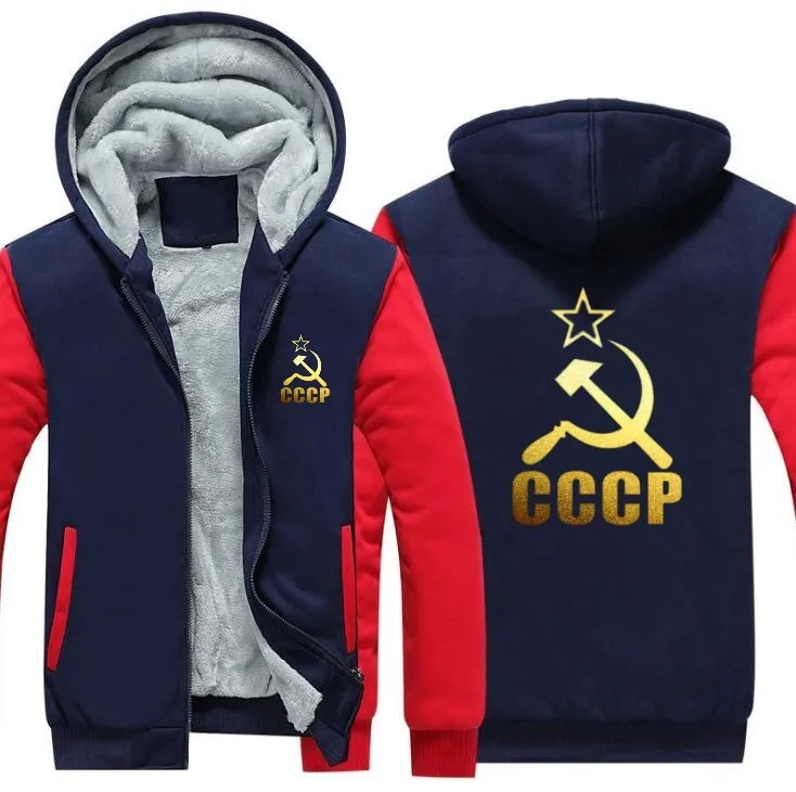 Синий Новая CCCP Толстовка Зимняя Флисовая теплая для женщин и мужчин СССР толстовки подкладка пальто толстовка куртка CCCP толстовки - Цвет: Синий
