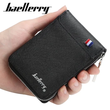 

Baellerry Fashion Men Small Wallet Card Holder Leather Purse Designer Mini Black Wallet Passport Holder Zipper Purses & Wallets