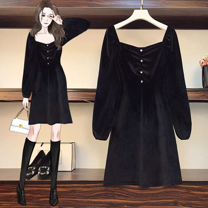 Fashion Elegant Party Black Dress 2021 Autumn New Style Casual Sexy Button Retro Solid Color a Line Woman Vestidos Cloth | Женская