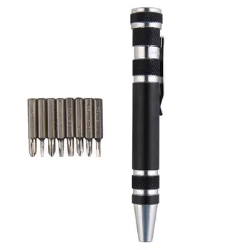 

Portable Mini Multi-function Screwdriver Alloy Srewdriver Tool With 8 Various Replaceable Heads For Phone Watch Disassembly