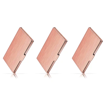 

3Pack Unisex Business Card Holder Stainless Steel Card Container Case for Credit Card Name Card ID Card (Rose Gold)