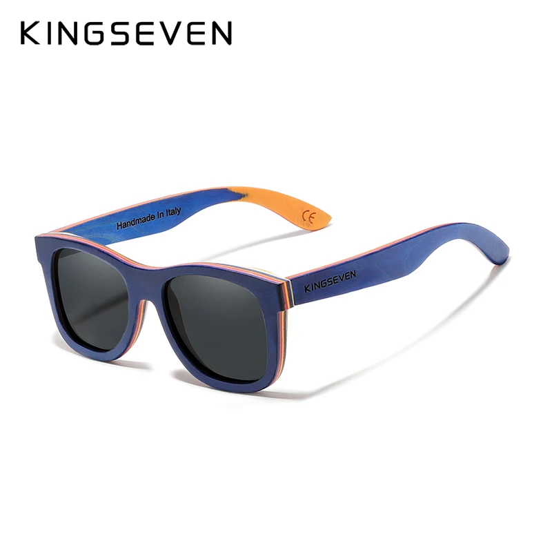 KINGSEVEN, ручная работа, натуральные деревянные мужские очки, поляризационные солнцезащитные очки, градиентные линзы, женские, для путешествий, винтажные, Oculos De Sol - Цвет линз: Dark Blue