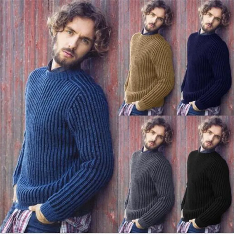 Autumn and winter solid color men knitted sweaters keep warm thicken sweater men high quality jumper mens pullover jersey hombre