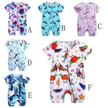 

Baby Short Sleeve Bodysuit Newborns Zipper Jumpsuit Boys Girls Rompers Colorful Animal Printed Summer Infant Baby Clothing Brand