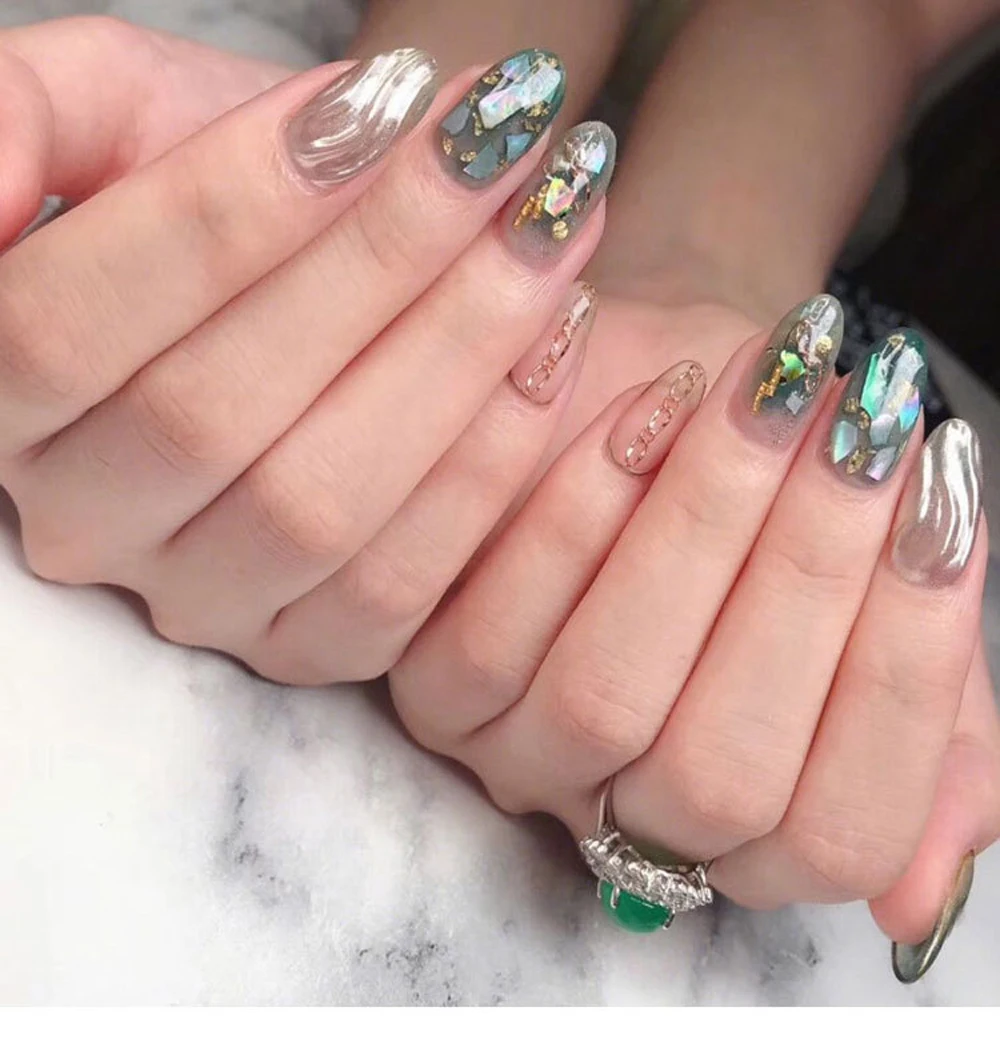 1Set 12 Different Color Thin Irregular Natural Nail Shell Slice Sequins Abalone Shell Shell For Nail Art Tips Decoration Kit