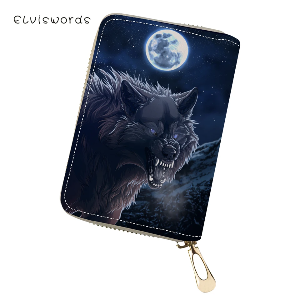 ELVISWORDS Женский PU визитница "Fantasy Wolf" Животный узор девушки кошелек для денег мода мини Cluth карты кошельки