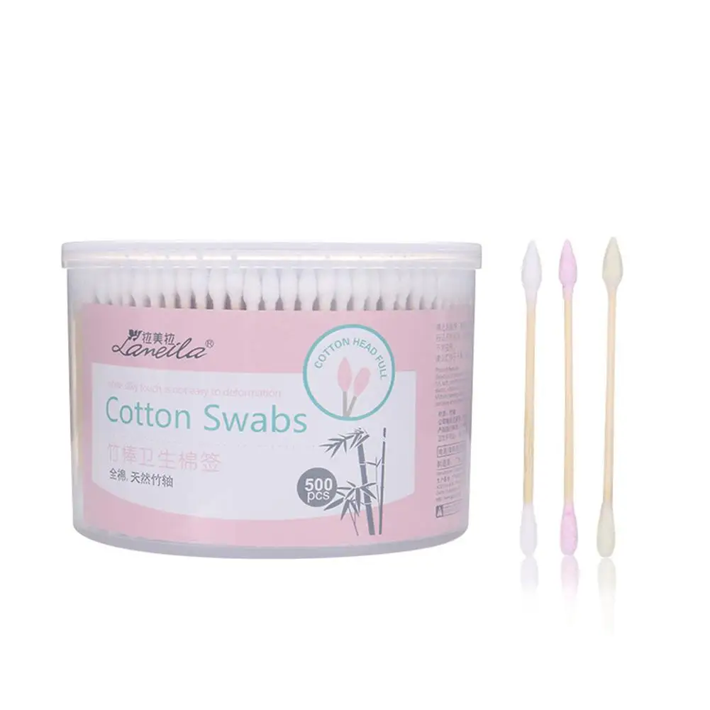 

MeterMall 500Pcs Double Head Cotton Swab Bamboo Cotton Swab Wood Sticks Disposable Buds Cotton For Makeup Nose Ears Cleaning