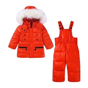 

RT-074 Retail Boys And Girls Winter Warm Clothing Set Children 2Pcs Ski Suit Fashion Kids Windproof Sport Garment