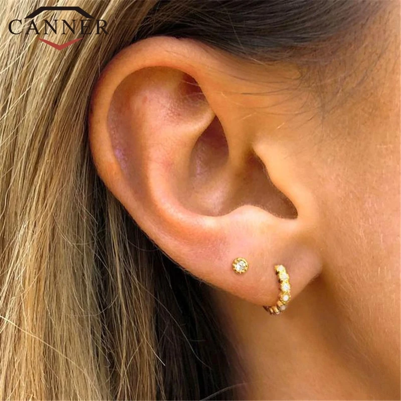 6mm/8mm 925 Sterling Silver Circle Zircon CZ Hoop Earrings for Women Gold/Rose gold/Silver Small Round Earrings Fashion Jewelry