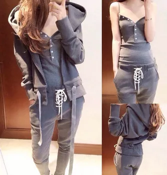 

0421 # Sports Casual WOMEN'S Suit Hooded Sweater Three-piece Set 2020 New