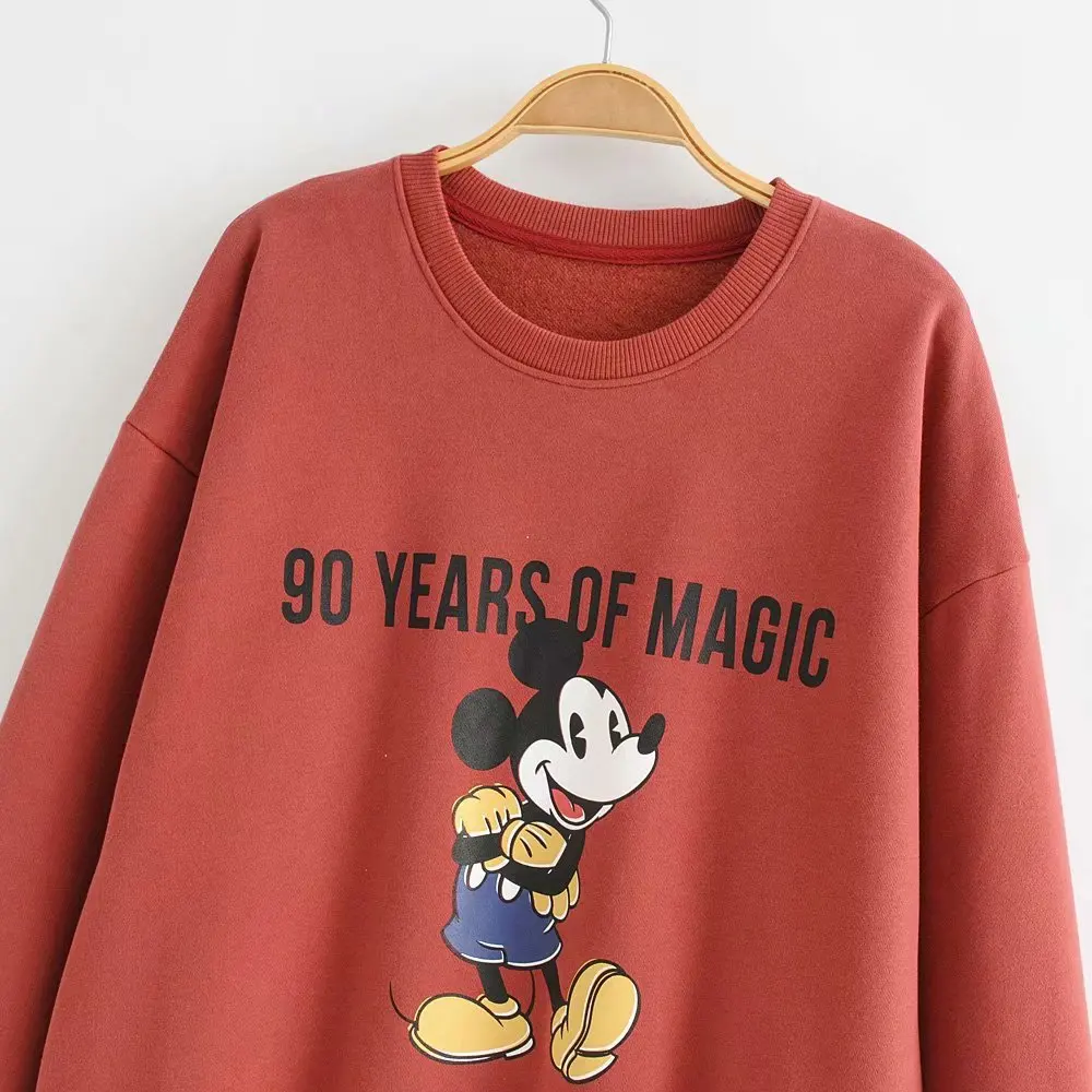 Disney стильный Микки Маус мультфильм 90 лет волшебные буквы печати О-образным вырезом Пуловер Футболка Модные женские с длинным рукавом повседневные топы