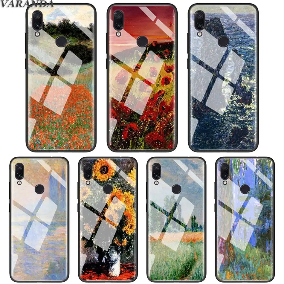 

oil painting Claude Monet Tempered Glass Case for Xiaomi Mi A3 Lite Redmi K20 Pro 7 Note 6 7 Pro Glass Phone Cover Coque