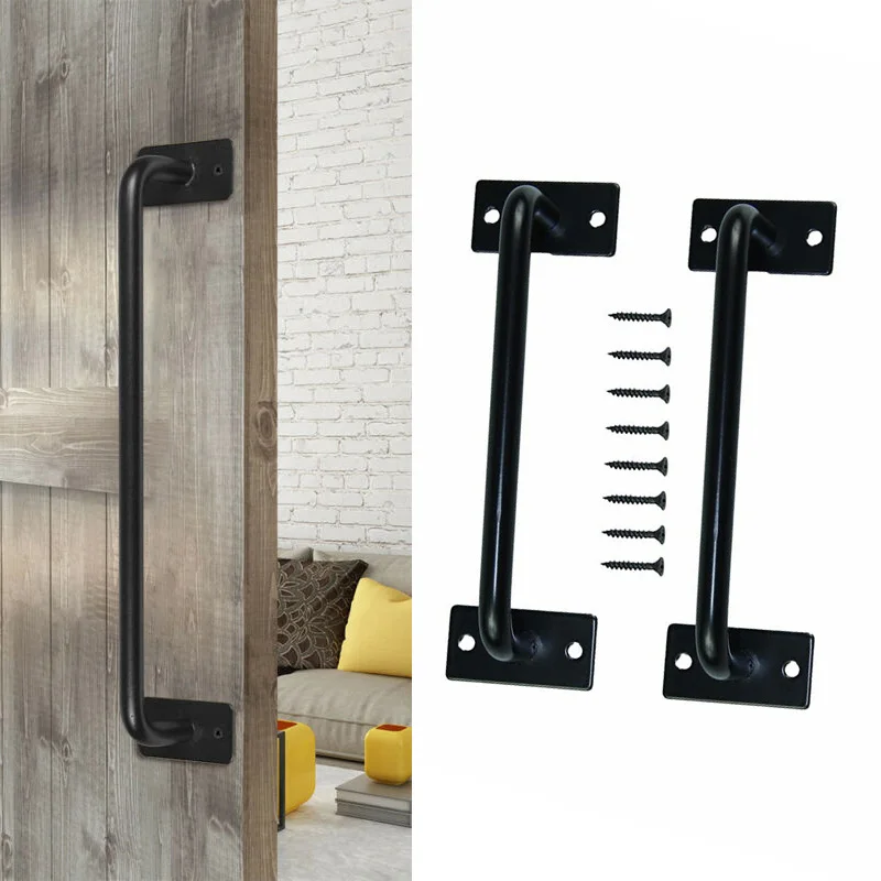 

Barn Door Handle 2pcs 22cm Cabinet Closet Cast Iron American Style Black durable Door Handles accessories