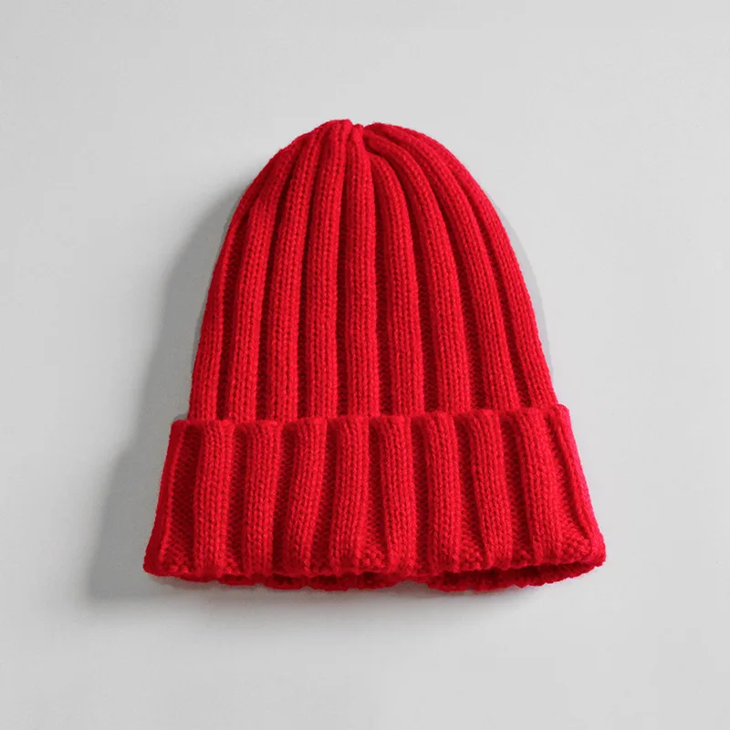 Модная детская шапочка; зимняя однотонная теплая шапка для маленьких мальчиков и девочек; Детские шапки ярких цветов; эластичные шерстяные вязаные шапки - Цвет: Красный