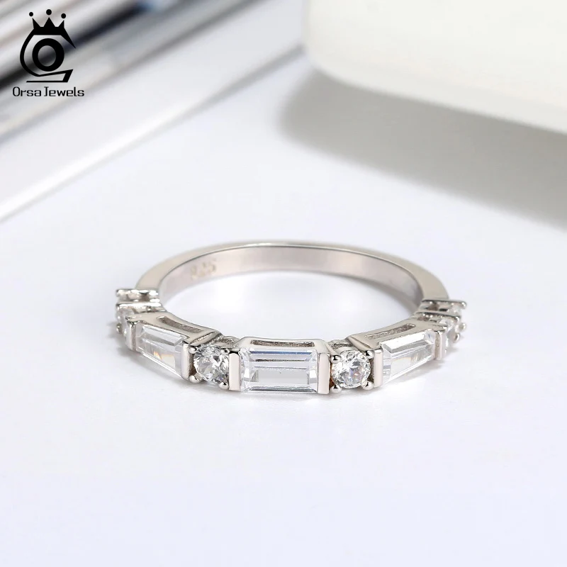 925 пробы серебряные кольца вечности для женщин ORSA JEWELS круглой формы изящный кубический циркон вечные обручальные кольца ювелирные изделия подарок SR183