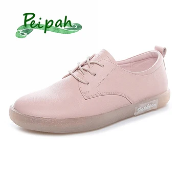 

PEIPAH Women's Lace-Up Oxfords Ladies Genuine Leather Shoes Woman Cross-tied Flats Female Casual Solid Shallow Shoes