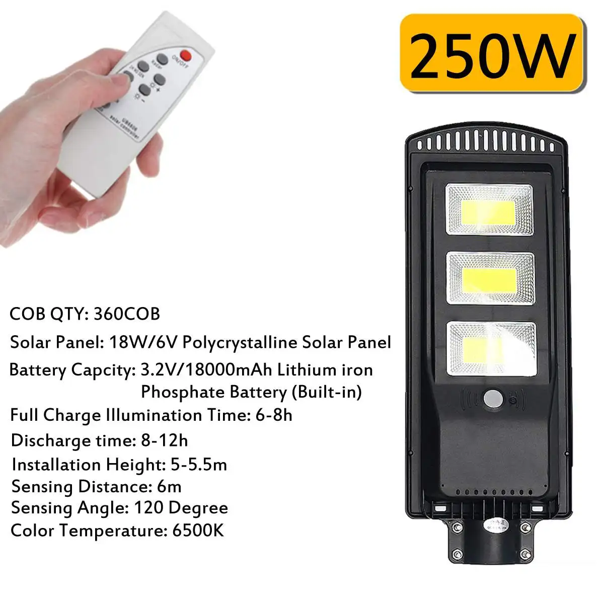 250w Smuxi 120/240/360 COB настенный светильник IP67 Водонепроницаемый уличный Солнечный уличный светильник с пультом дистанционного управления Управление для шланг для полива огорода, двора, уличная лампа заливающего света - Испускаемый цвет: 250w