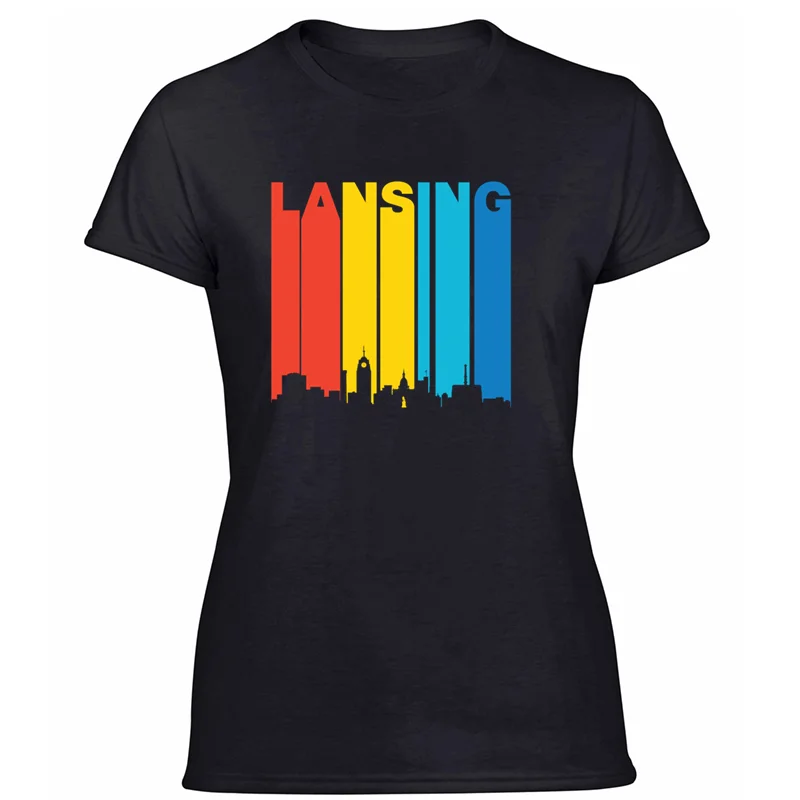 Забавная Повседневная комическая Ретро футболка lansing skyline Sunlight, большой размер S~ 5xl, Мужская футболка с буквами, потрясающая футболка с круглым вырезом в стиле хип-хоп - Цвет: Women-Black