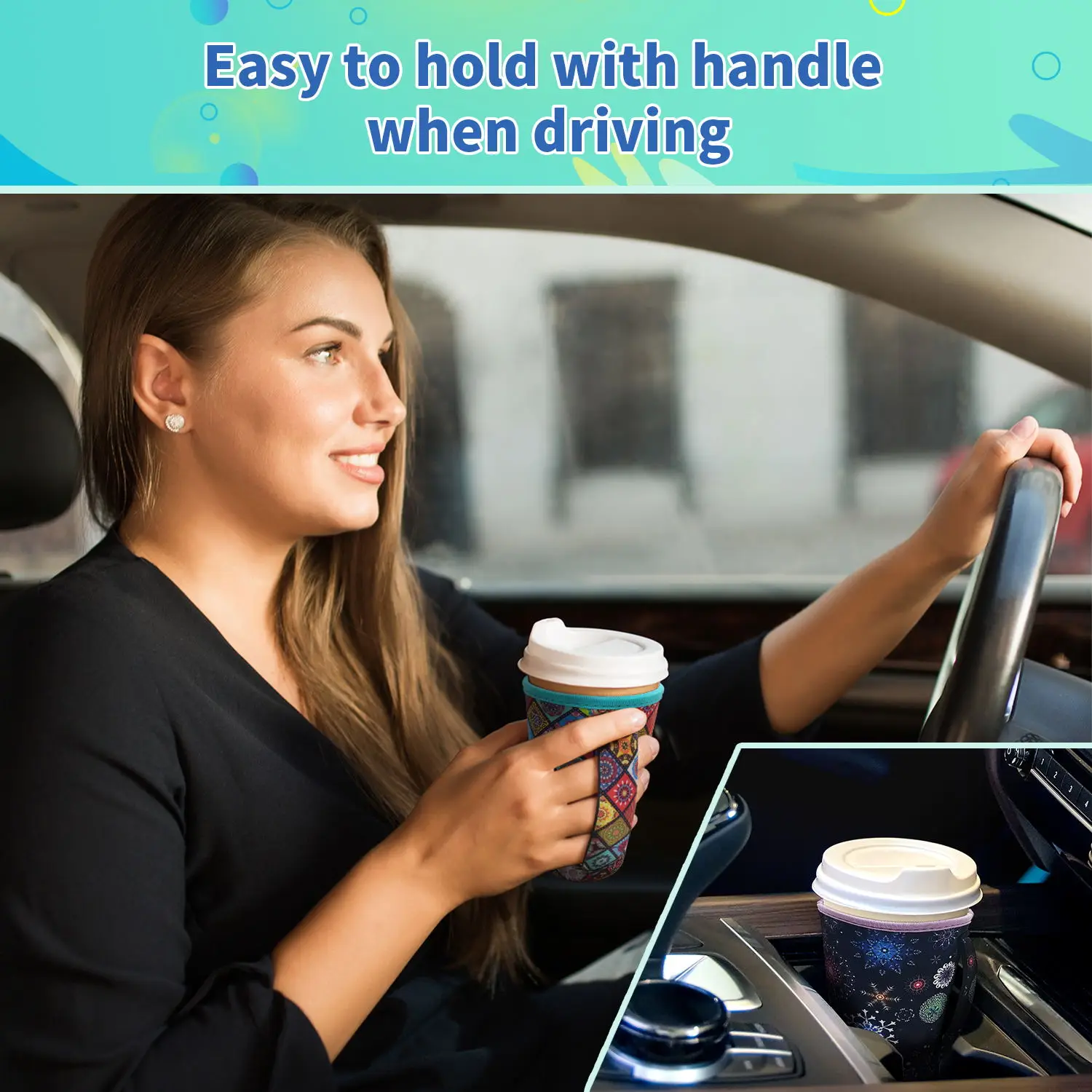 Reusable Neoprene Drink Sleeve For Iced Coffee & Cold Cups – Fits 22–28 Oz, Skull Design, No-Sweat Grip - View #5