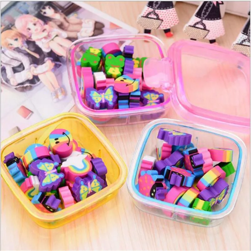 20pcs/boxes Erasers For Kids Sets New Cartoon Square Box Rubber Eraser For Pencil Cute Shool Stationery Delicate Rubber