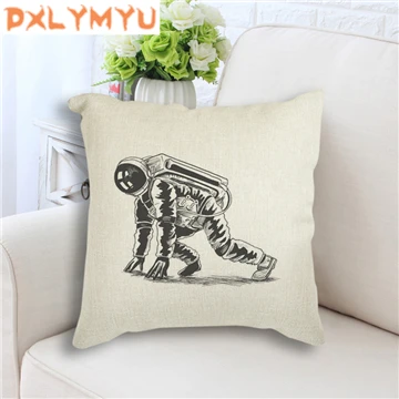as picture Throw Pillow Case Black White Astronaut Rocket Moon Bicycle Printed Cushion Cover for Sofa Linen Cotton Pillow Covers - Цвет: as picture