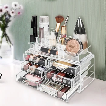 

Multi-check 6 Drawers Integrated Acrylic Makeup Case Cosmetics Organizer Transparent Home Room Dressing Table Makeup Storage Box