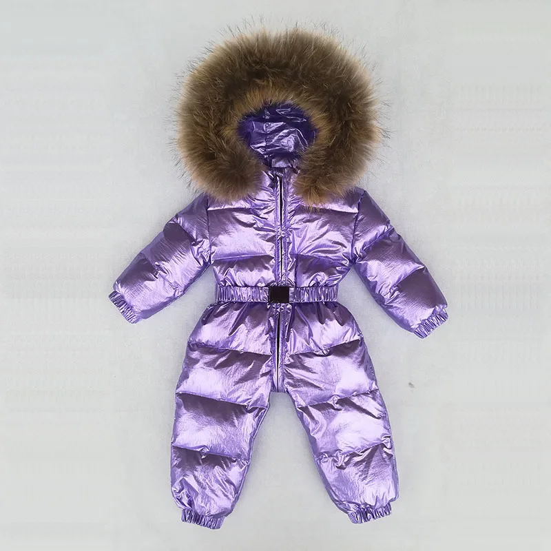 Luxury Gold Infant Baby Down Rompers Duck Down Filling Kids Baby Snowsuit Thick Warm Hooded Toddler Boys Girls Winter Jacket - Color: Purple