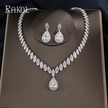 RAKOL Дубай Роскошные капли воды кубический циркон ожерелье серьги свадебные наборы для женщин блестящие Кристалл свадебное платье ювелирные изделия