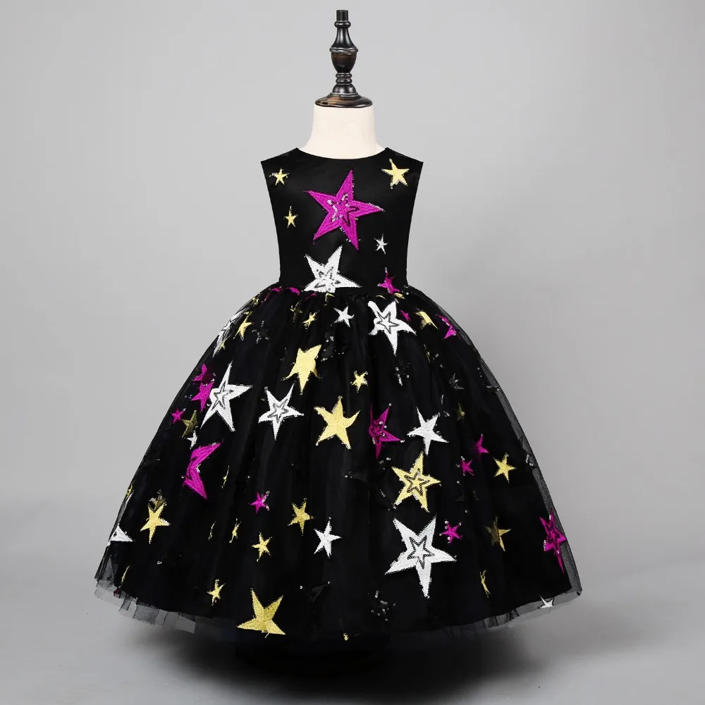 От 4 до 10 лет нарядное Новогоднее праздничное платье для девочек вечернее платье принцессы с изображением ночного неба Детские платья на Хэллоуин для девочек, официальная одежда